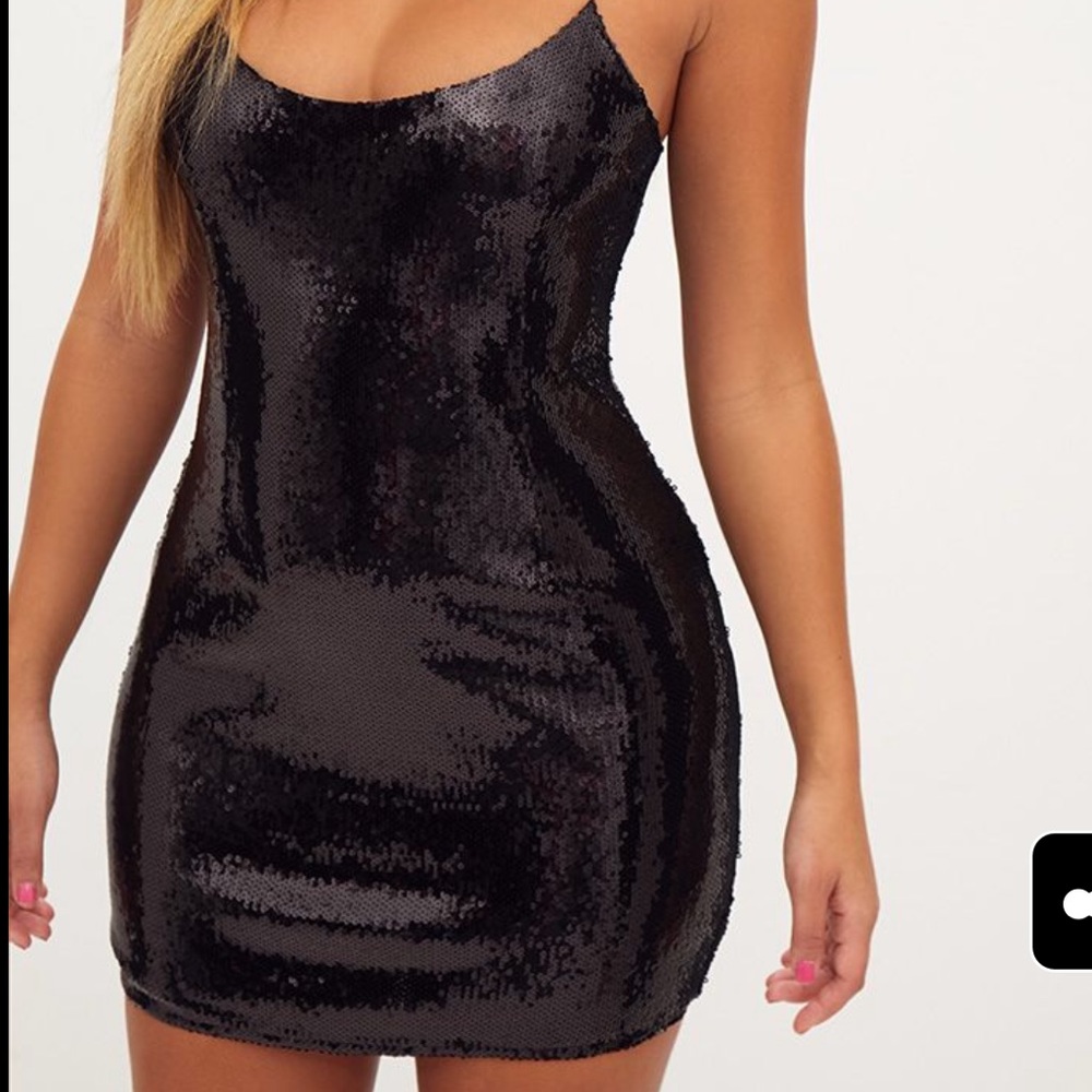 PLT Black Strappy Sequin Bodycon Dress